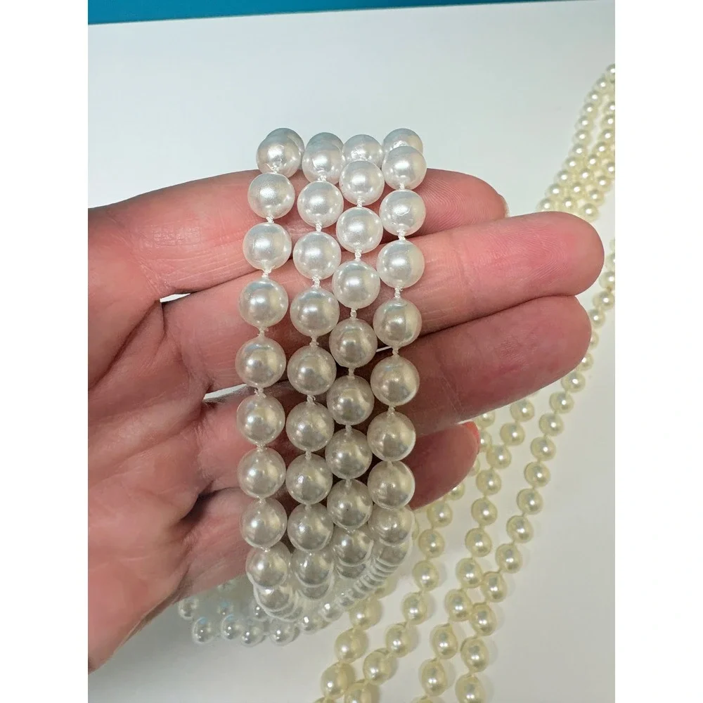 Vtg Style Faux Pearl Necklace Lot 5 Pieces White Cream Multi Strand Layered - Picture 11 of 16